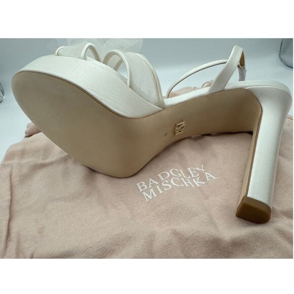 Badgley Mischka Sophie Platform Sandal Womens 9 Block Stiletto Tulle Bow Buckle - Picture 6 of 13